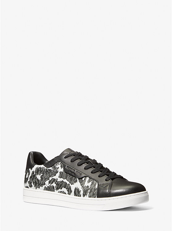 Men Michael Kors Keating Leopard Logo and Leather Sneakers Grey | WERFGM-735