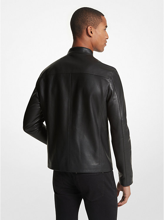 Men Michael Kors Leather Racer Jackets Black | XLEYNB-283