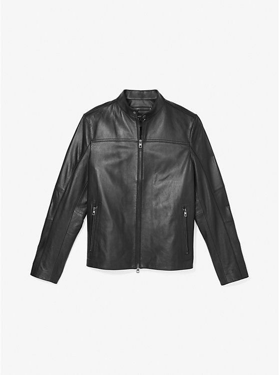 Men Michael Kors Leather Racer Jackets Black | XLEYNB-283