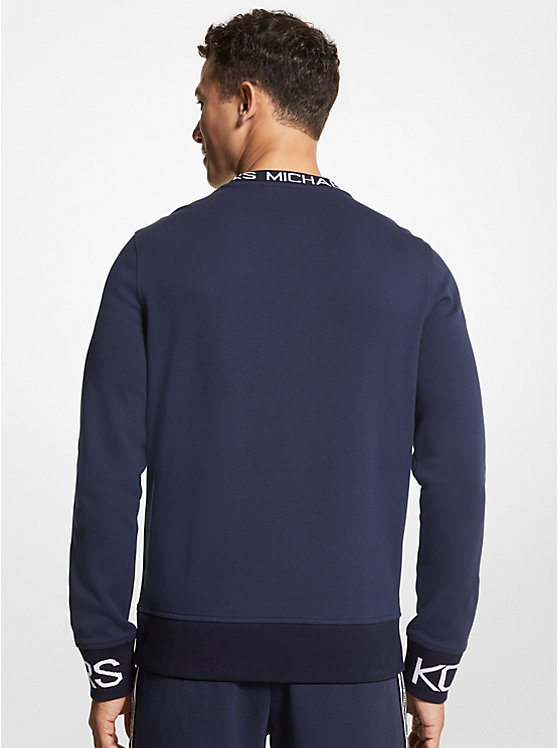 Men Michael Kors Logo Tape Cotton Blend Sweaters Navy | BULQDE-842