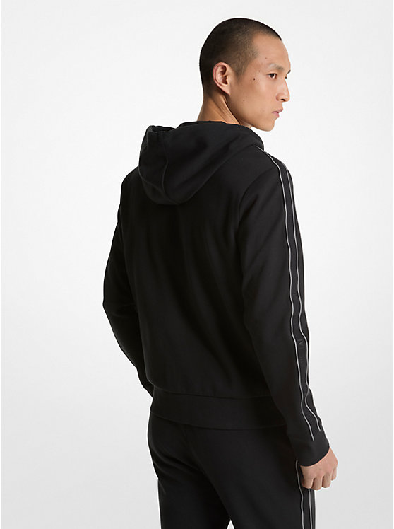 Men Michael Kors Logo Tape Cotton Blend Zip-Up Hoodie Black | NQDATJ-741