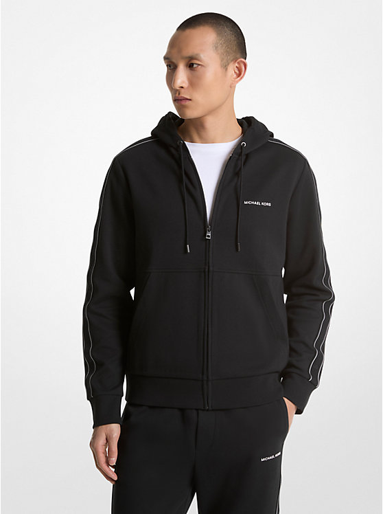 Men Michael Kors Logo Tape Cotton Blend Zip-Up Hoodie Black | NQDATJ-741