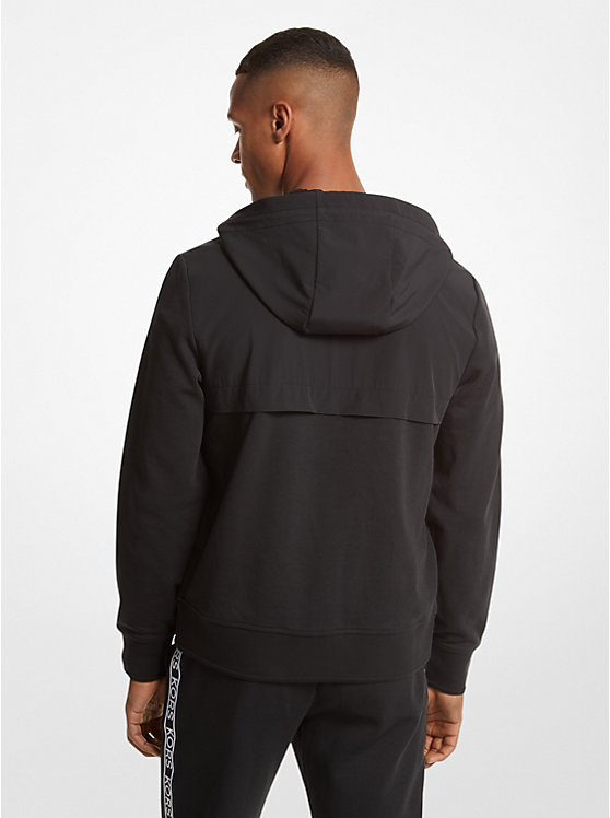 Men Michael Kors Logo Tape Cotton Blend Zip-Up Hoodie Black | KNJXGL-630