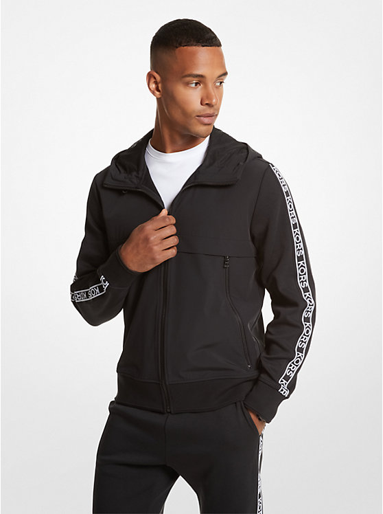 Men Michael Kors Logo Tape Cotton Blend Zip-Up Hoodie Black | KNJXGL-630