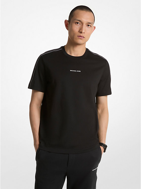 Men Michael Kors Logo Tape Cotton T Shirts Black | IEYVSO-017