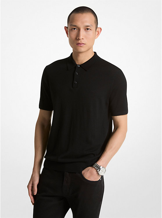 Men Michael Kors Merino Wool Polo Shirts Black | CDUNOY-248