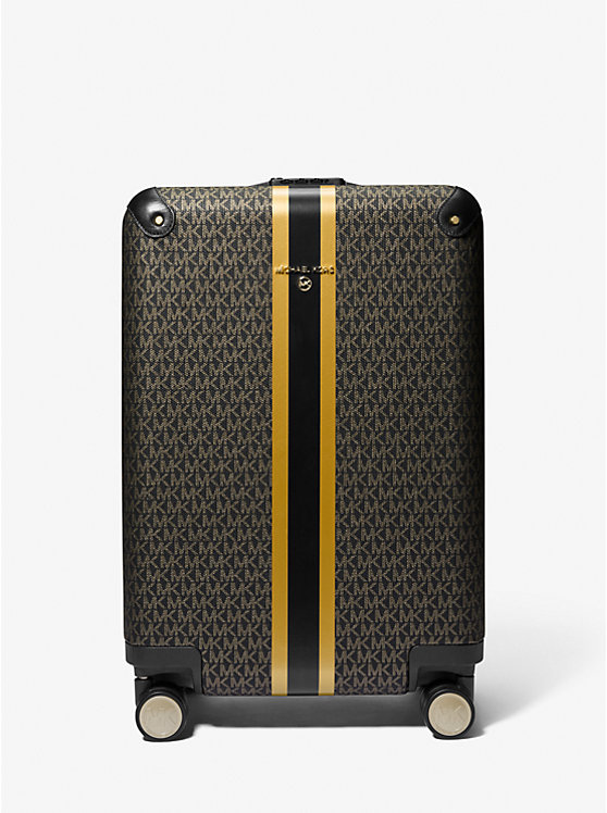 Men Michael Kors Metallic Logo Stripe Suitcases Black / Gold | YKJDGV-408