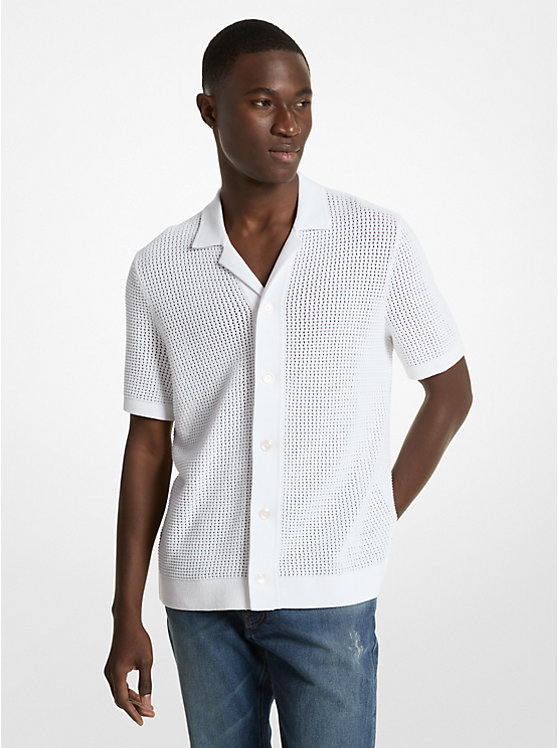 Men Michael Kors Open-Knit Cotton Shirts White | QTYIOD-395