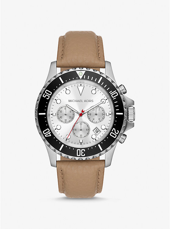 Men Michael Kors Oversized Everest Silver-Tone and Leather Watches Black | ZDITSK-142