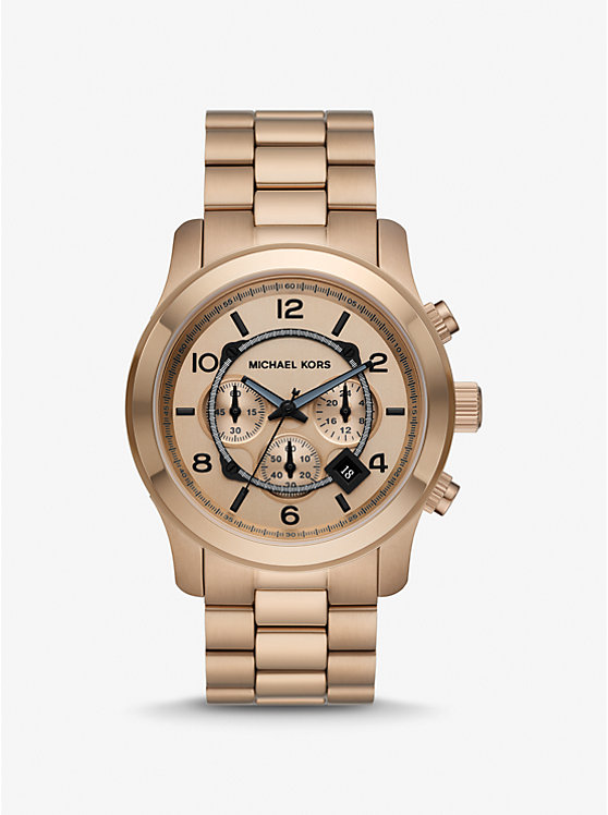 Men Michael Kors Oversized Runway Beige Gold-Tone Watches Gold | PHYFRU-926