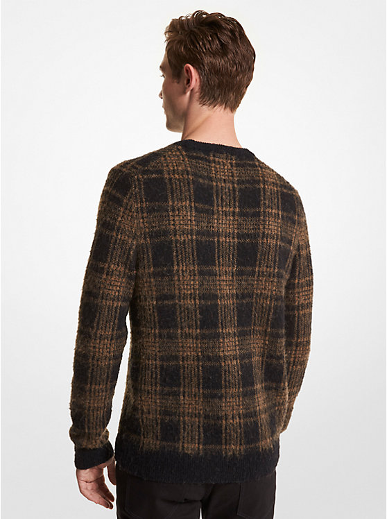 Men Michael Kors Plaid Brushed Knit Sweaters Black | GEQULV-802