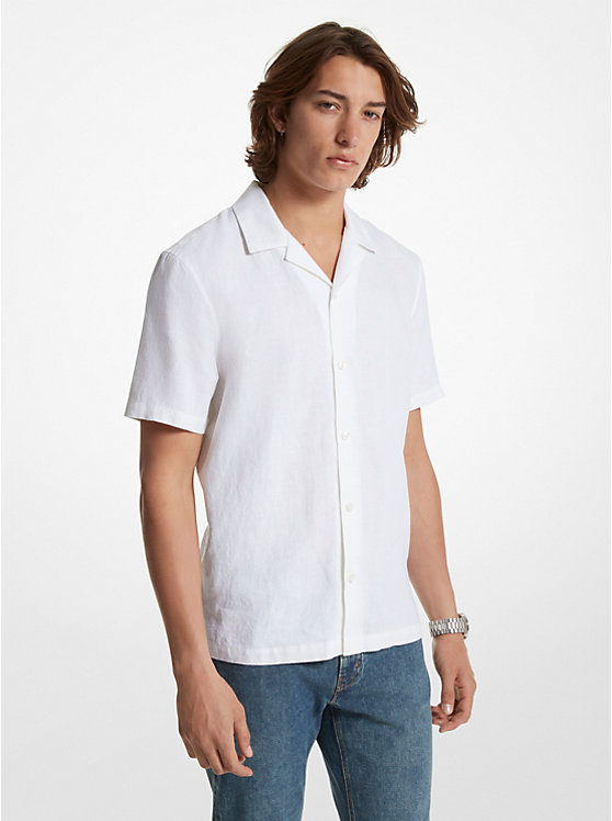 Men Michael Kors Relaxed-Fit Linen Camp Shirts White | FZXQVY-152