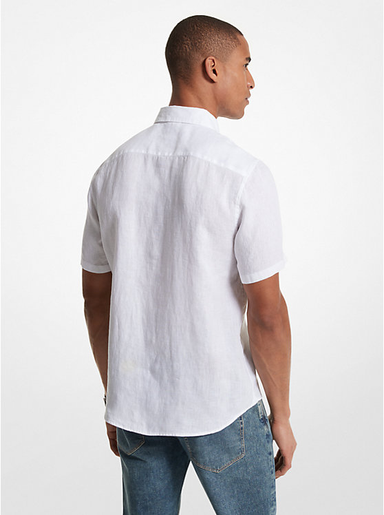 Men Michael Kors Slim-Fit Linen Shirts White | TUPDXB-613