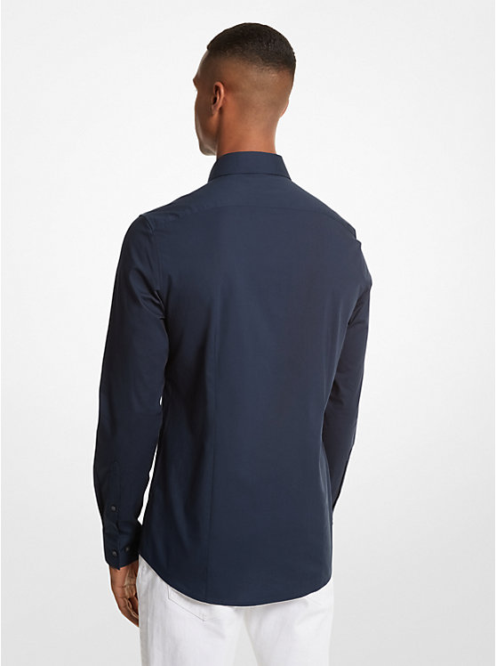 Men Michael Kors Slim-Fit Stretch-Cotton Shirts Navy | UDRVOK-098