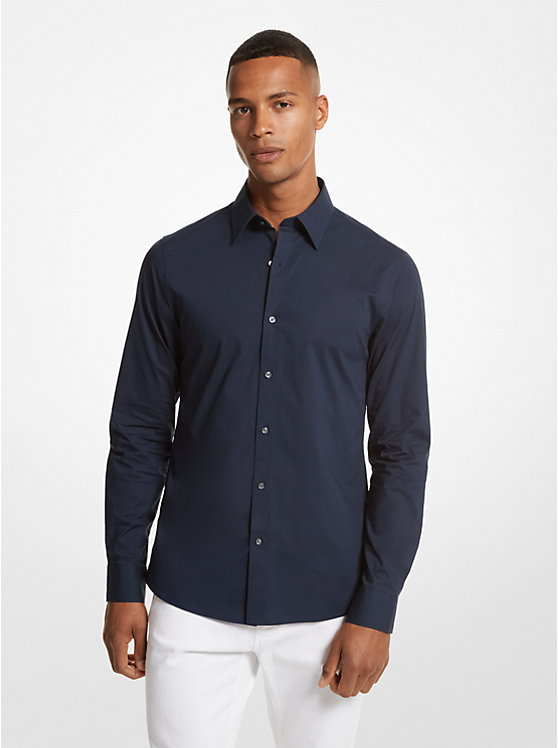 Men Michael Kors Slim-Fit Stretch-Cotton Shirts Navy | UDRVOK-098