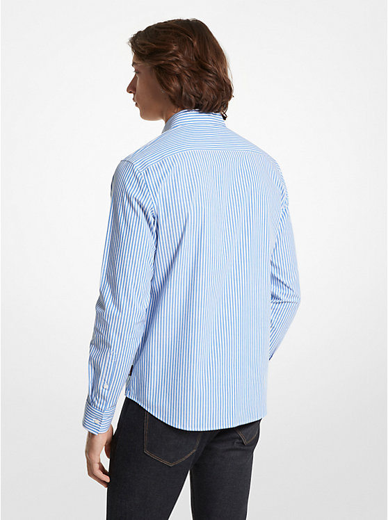 Men Michael Kors Slim-Fit Stretch Cotton Striped Shirts Blue | GLEUIC-876