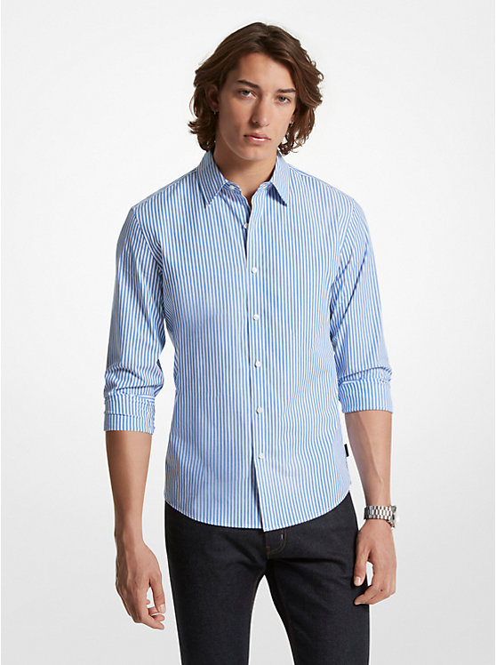 Men Michael Kors Slim-Fit Stretch Cotton Striped Shirts Blue | GLEUIC-876