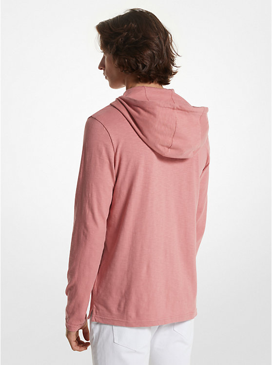 Men Michael Kors Slub Cotton Henley Hoodie Rose | REKHZL-405