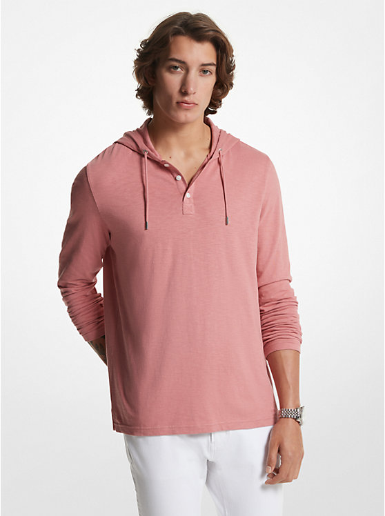 Men Michael Kors Slub Cotton Henley Hoodie Rose | REKHZL-405