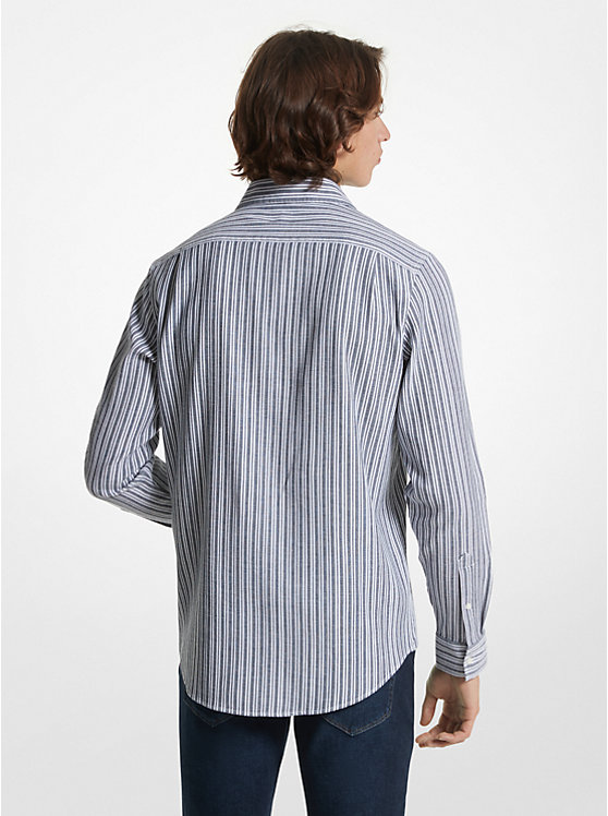 Men Michael Kors Stretch Cotton Striped Woven Shirts Blue | IXYKVE-746