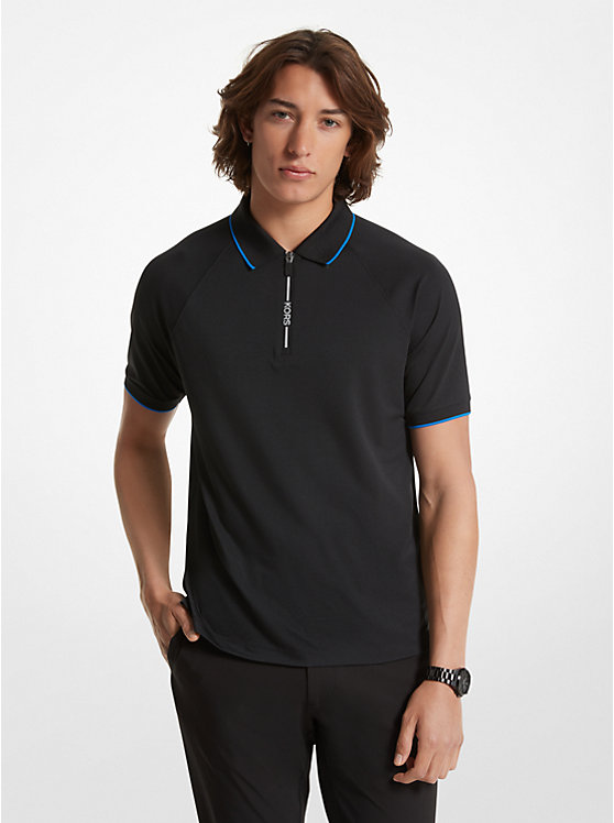 Men Michael Kors Stretch Knit Half-Zip Polo Shirts Black | NCUWTB-815