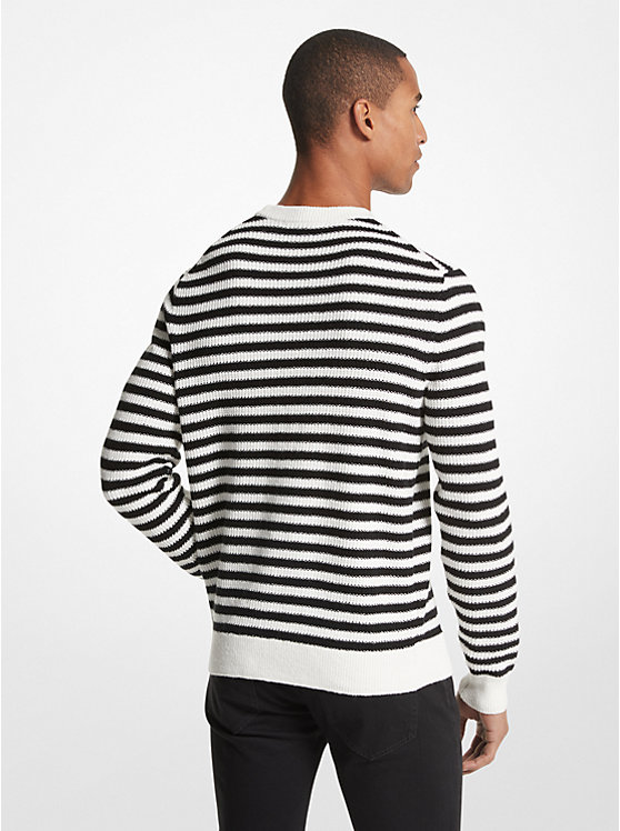 Men Michael Kors Striped Cotton Blend Sweaters Black | SCAPTL-927