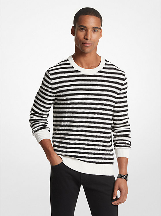 Men Michael Kors Striped Cotton Blend Sweaters Black | SCAPTL-927