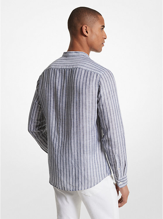 Men Michael Kors Striped Linen Blend Shirts Blue | GKALUH-461