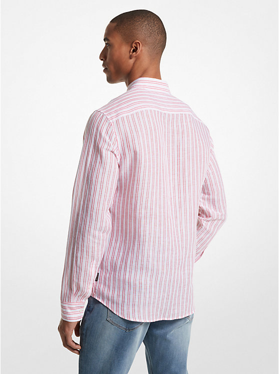 Men Michael Kors Striped Linen Blend Shirts Coral | UOEHKX-965