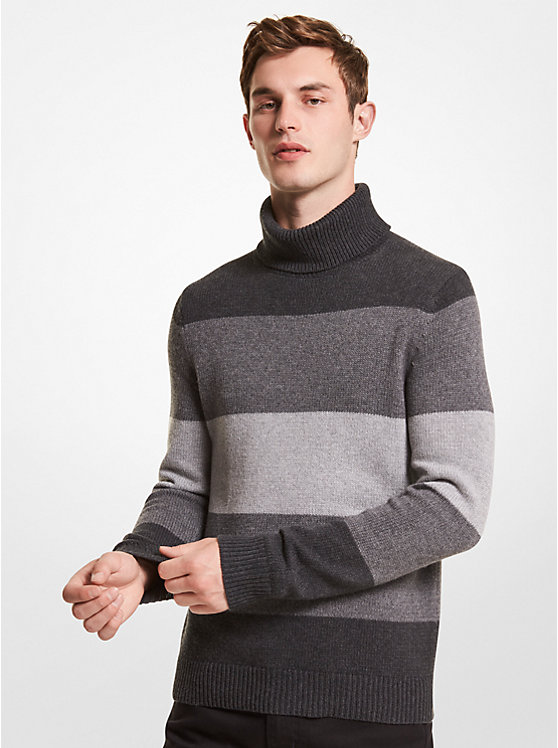 Men Michael Kors Striped Nylon Blend Turtleneck Sweaters Grey | UBLSEI-072