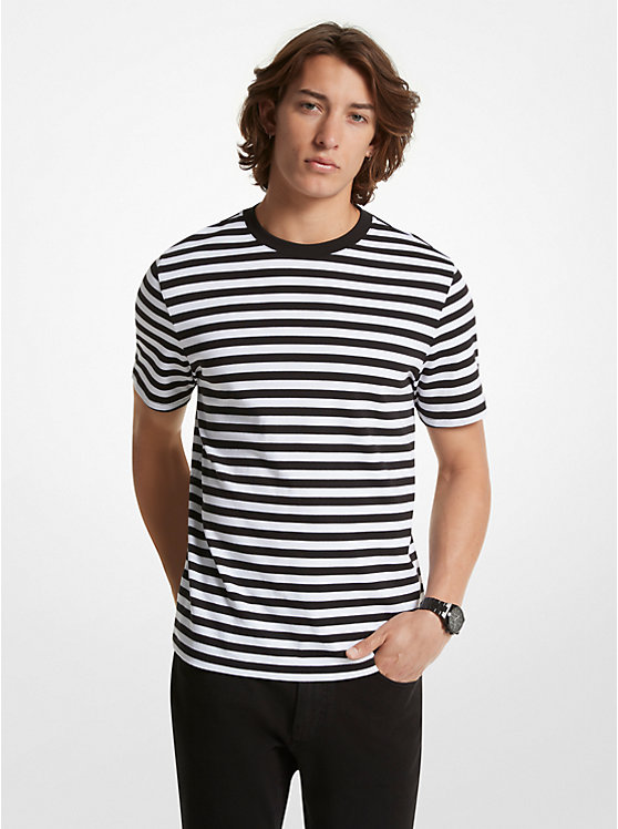 Men Michael Kors Striped Pima Cotton T Shirts Black | RUDKTN-584