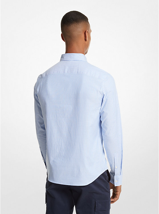 Men Michael Kors Striped Stretch Cotton Shirts Blue | BZRHST-486