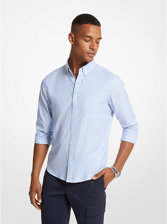 Men Michael Kors Striped Stretch Cotton Shirts Blue | BZRHST-486