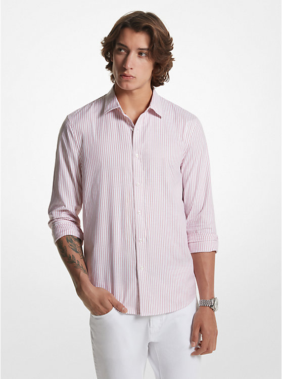 Men Michael Kors Striped Stretch Cotton Oxford Shirts Rose | TQNUDS-891