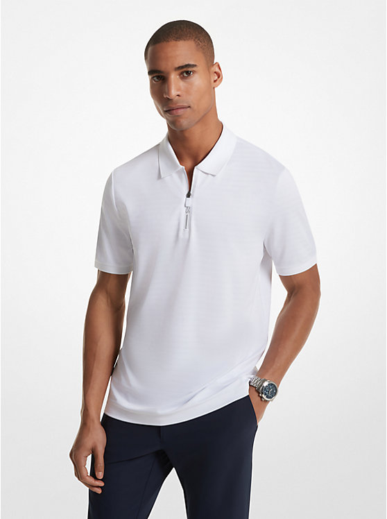 Men Michael Kors Striped Tech Performance Zip-Up Polo Shirts White | OFXRSG-760