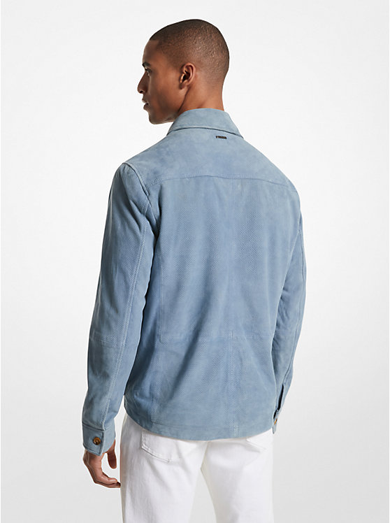 Men Michael Kors Suede Shirt Jackets Blue | JQWDFK-139