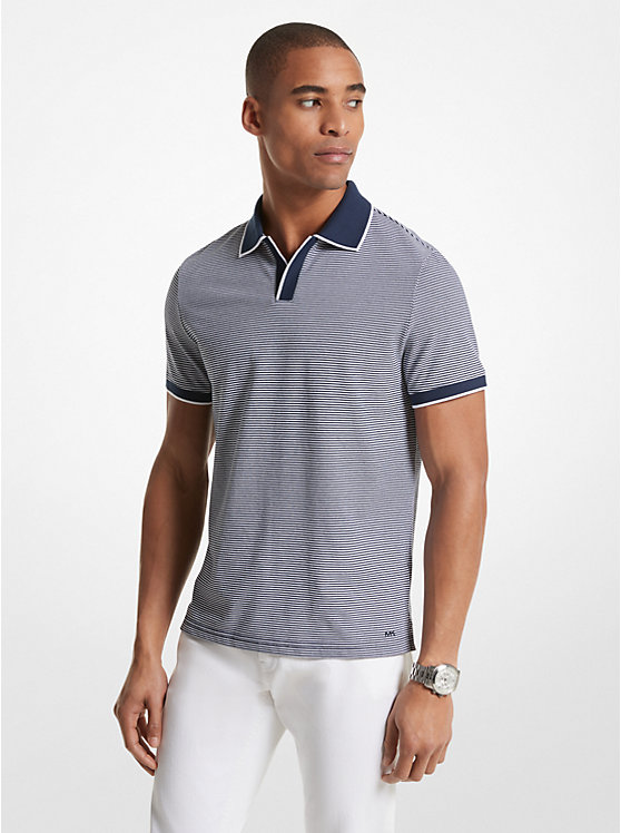 Men Michael Kors Textured Cotton Polo Shirts Blue | XCWNBU-962