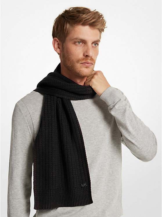 Men Michael Kors Textured Knit Scarf Black | EZXJLB-540