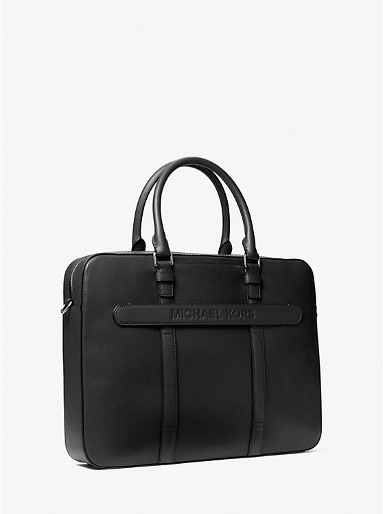 Men Michael Kors Varick Large Leather Handbag Black | AGJFEW-329