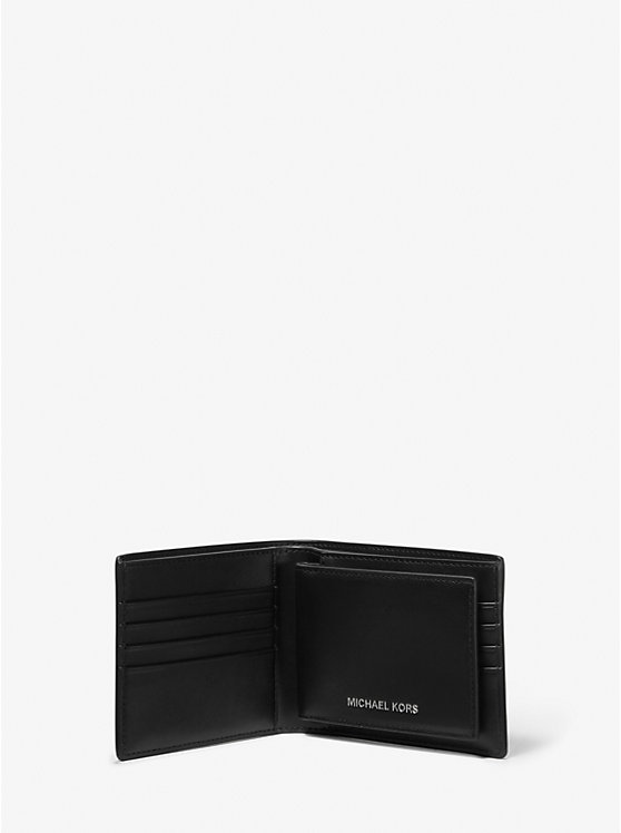 Men Michael Kors Varick Leather Billfold With Passcase Wallets Black | ANETWK-698