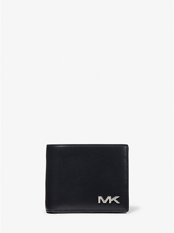 Men Michael Kors Varick Leather Billfold With Passcase Wallets Black | ANETWK-698