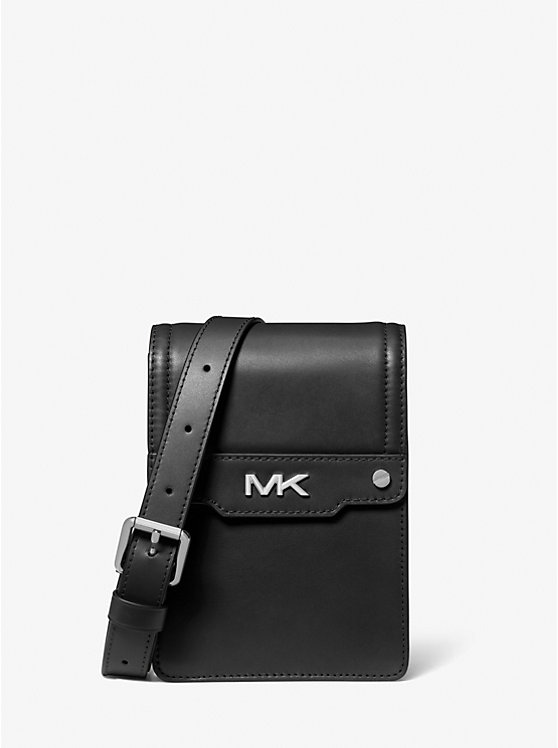 Men Michael Kors Varick Leather Smartphone Crossbody Bags Black | FIKTMW-309