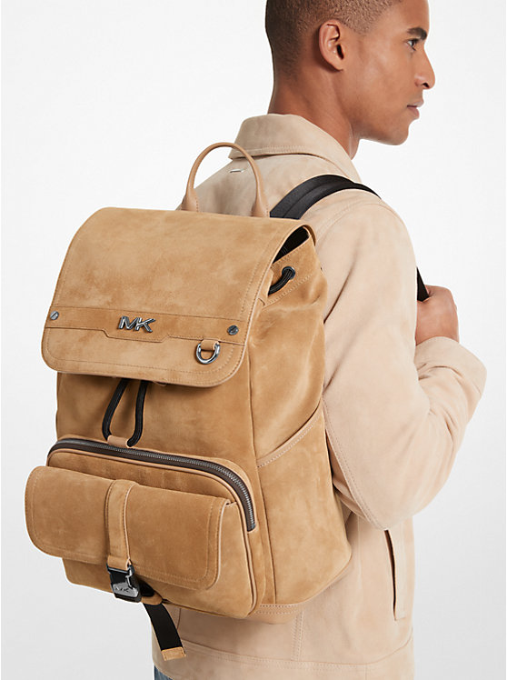 Men Michael Kors Varick Suede Backpack Brown | YJFAWB-815