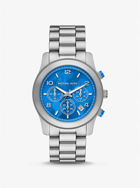 Men Michael Kors Watch Hunger Stop Oversized Runway Silver-Tone Watches Silver | HBJKTY-890