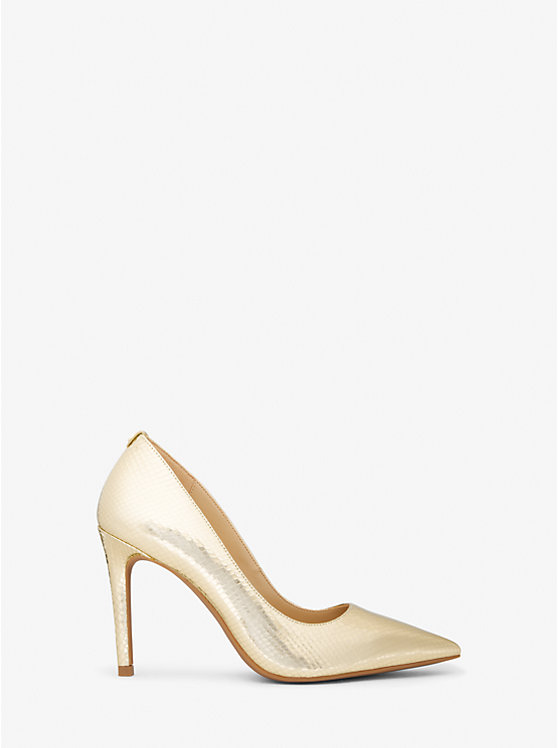 Women Michael Kors Alina Flex Metallic Snake Embossed Leather Pumps Gold | ZMINLJ-306