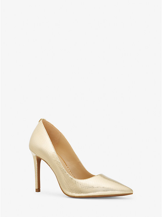 Women Michael Kors Alina Flex Metallic Snake Embossed Leather Pumps Gold | ZMINLJ-306