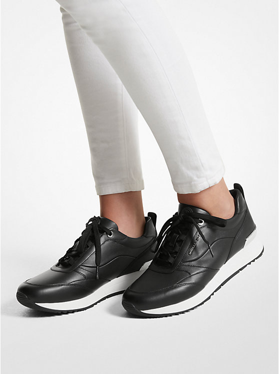 Women Michael Kors Allie Stride Leather and Nylon Sneakers Black | CDGAZJ-201