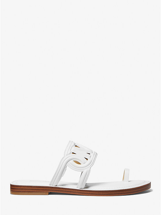 Women Michael Kors Alma Leather Flat Sandals White | OTRPIM-906