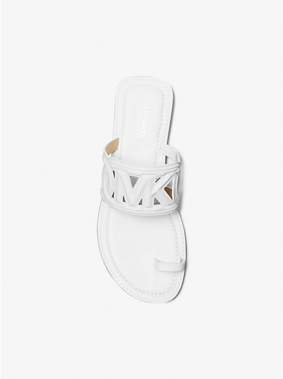 Women Michael Kors Alma Leather Flat Sandals White | OTRPIM-906