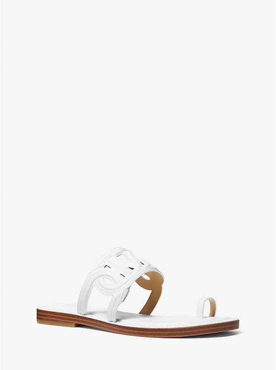 Women Michael Kors Alma Leather Flat Sandals White | OTRPIM-906